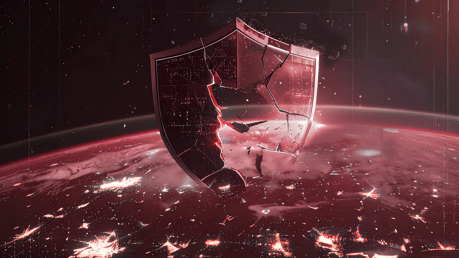 Dark strategic visualization of cyber insurance stress, systemic risk accumulation, and fragile digital infrastructure.